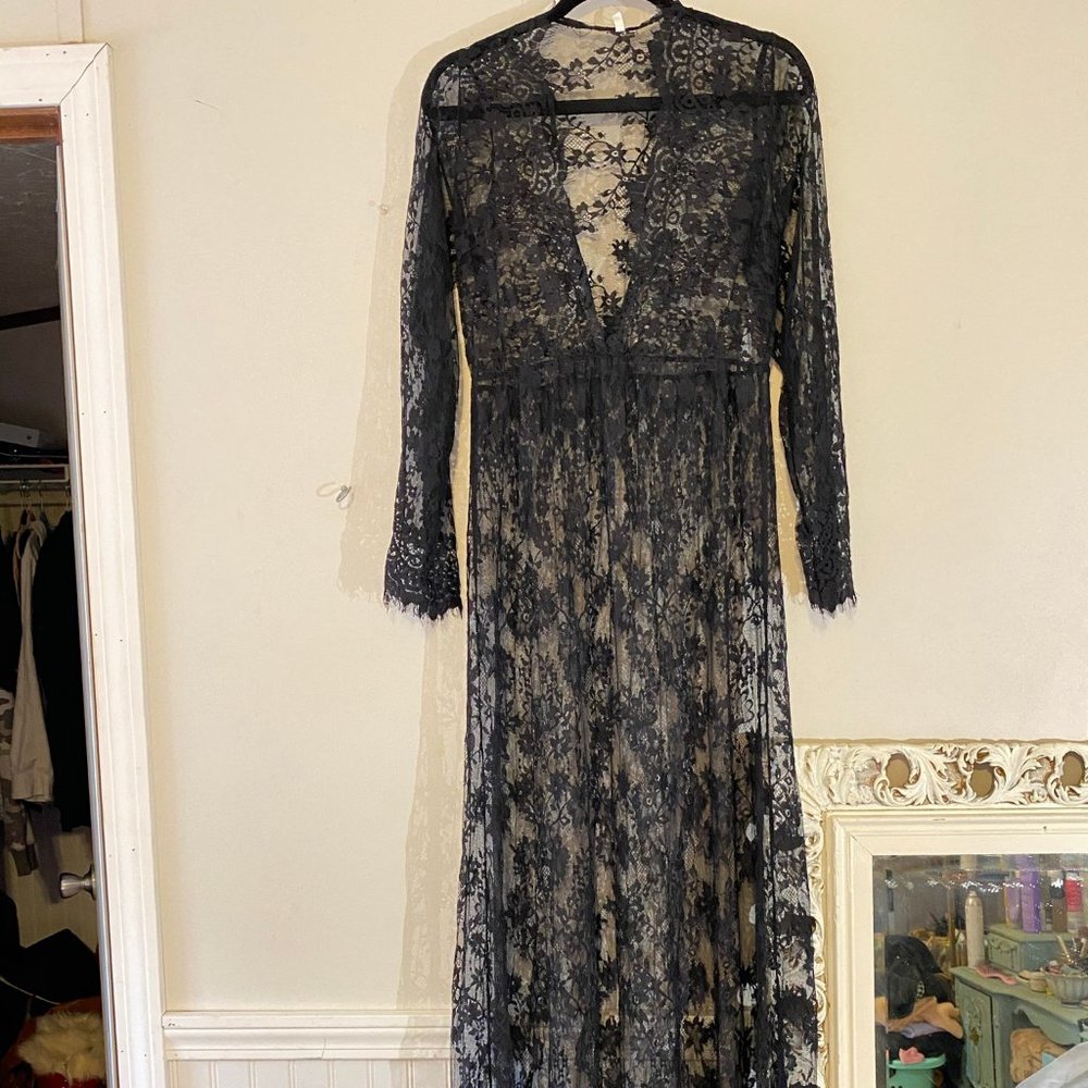 Black Lace Long Sheer Gown Dress